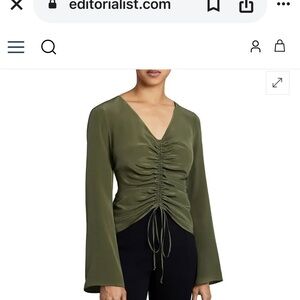 Méraki Olive Green Ruched Long Sleeve Top Size M